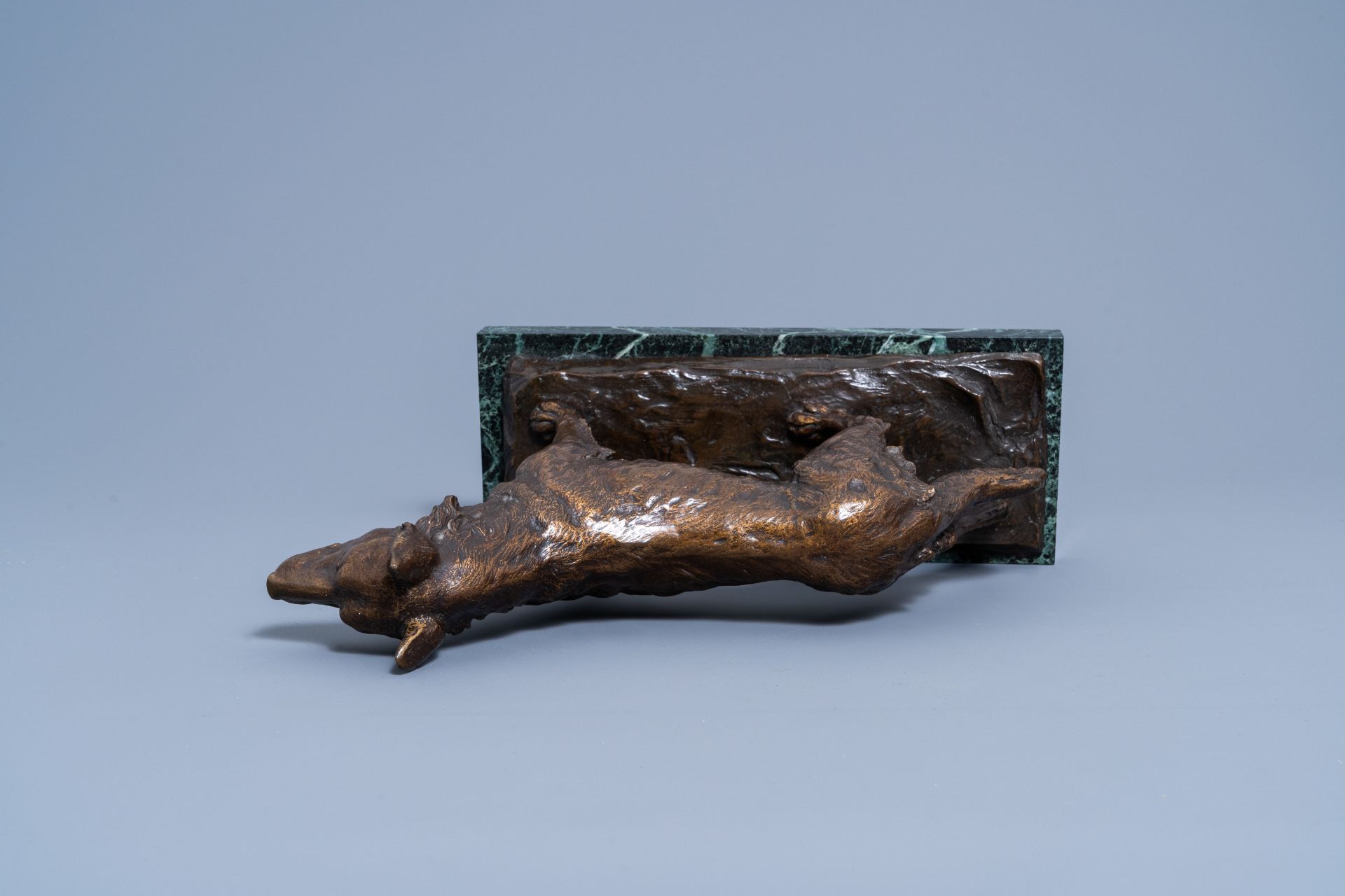 Paul ƒdouard Dreux (1855-1947): A sheepdog, brown patinated bronze on a vert de mer marble base - Image 7 of 9