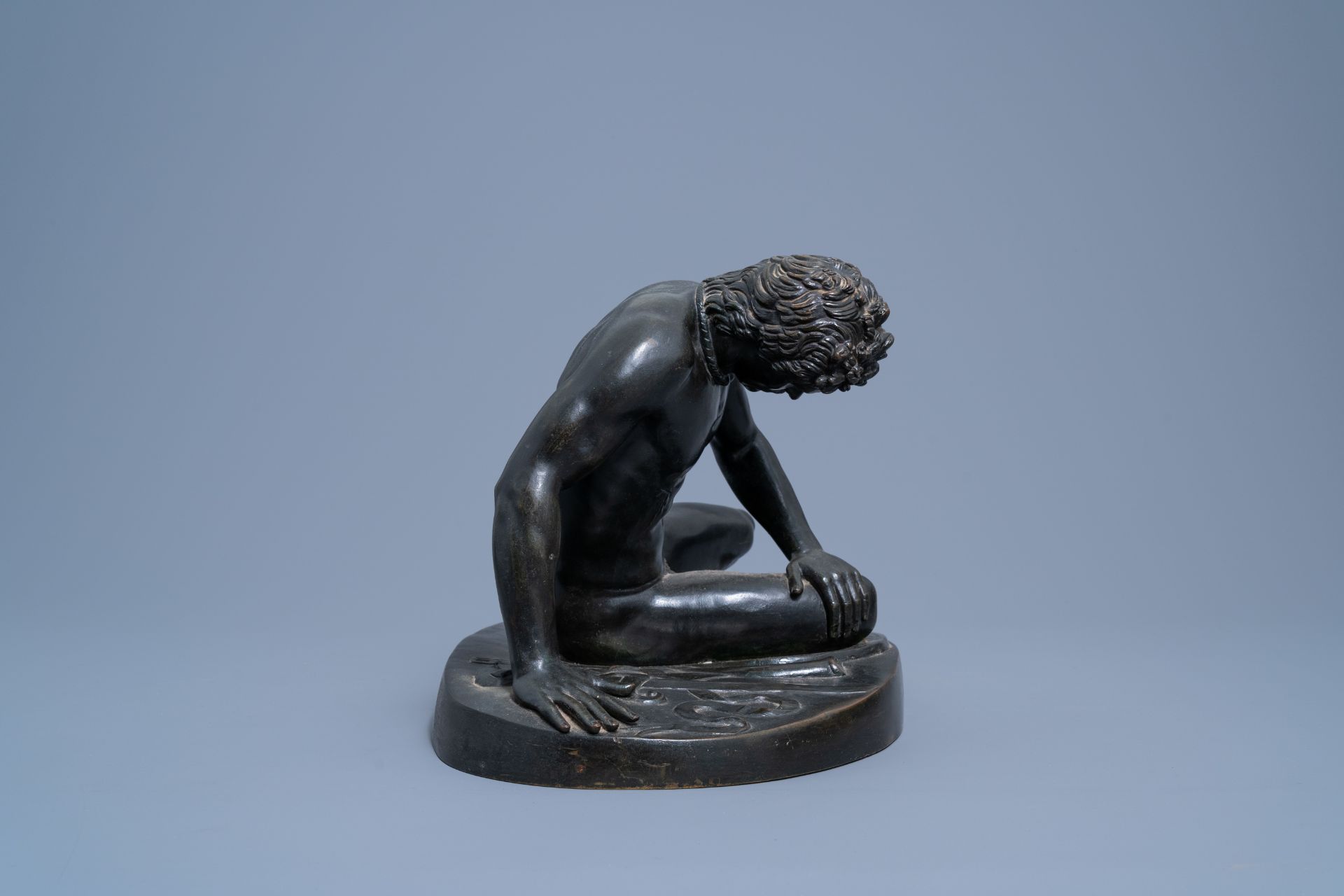 After the antique: The Dying Gaul, patinated bronze on a vert de mer marble base, 19th/20th C. - Image 6 of 11