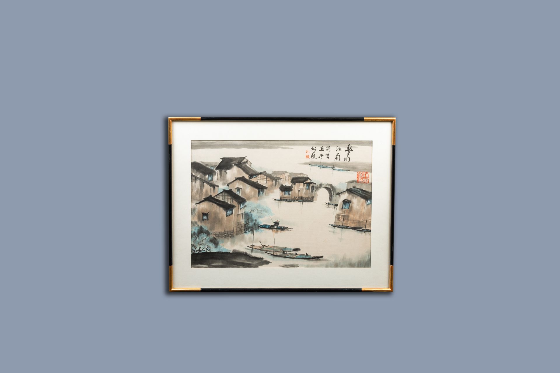 Chinese school: Three river landscapes, ink and colours on paper and silk, 20th C. - Image 12 of 14