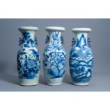 Three Chinese blue and white celadon ground vases with birds among blossoming branches and an animat