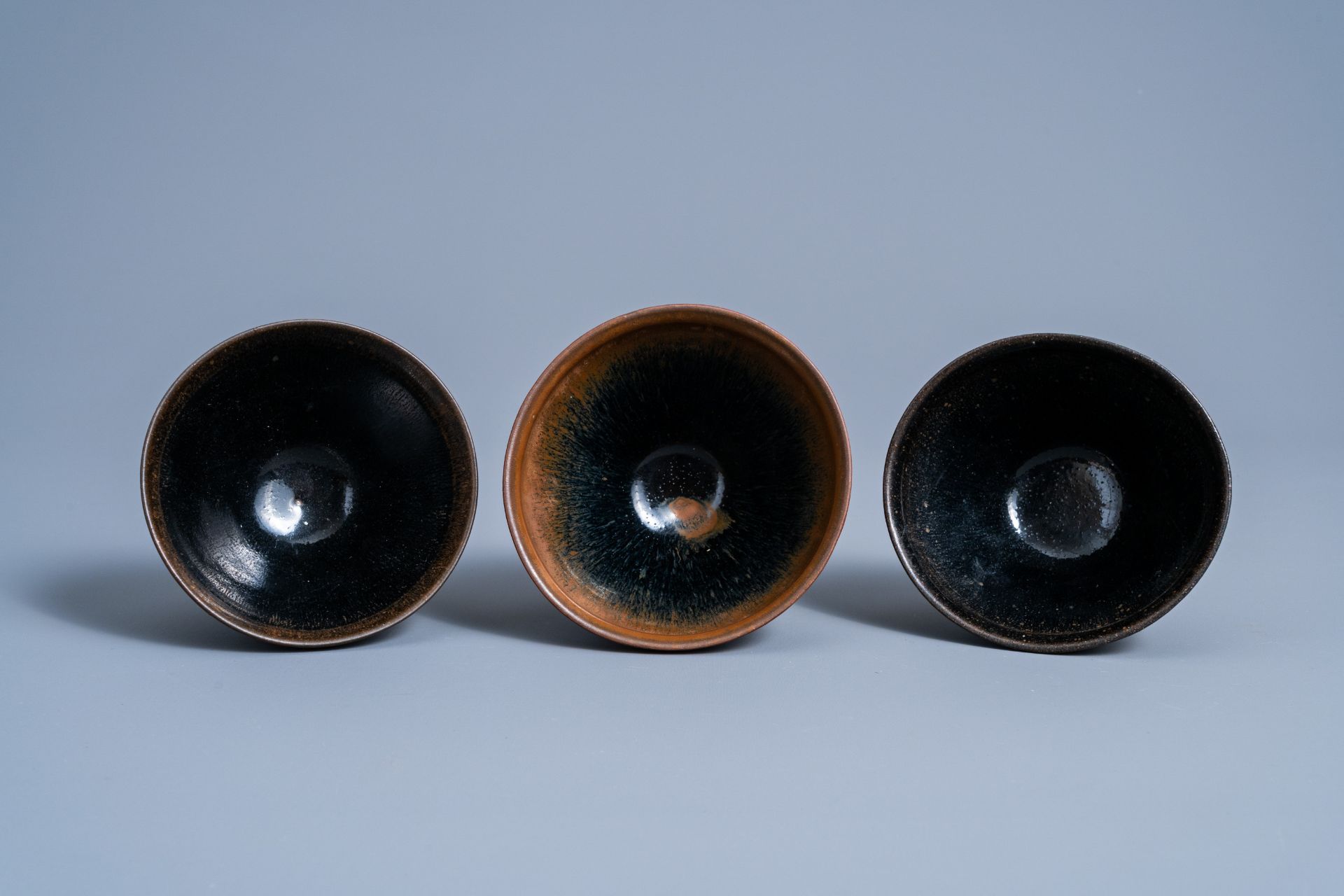Three Chinese Jian 'hare's fur' tea bowls, Song or later - Image 7 of 8