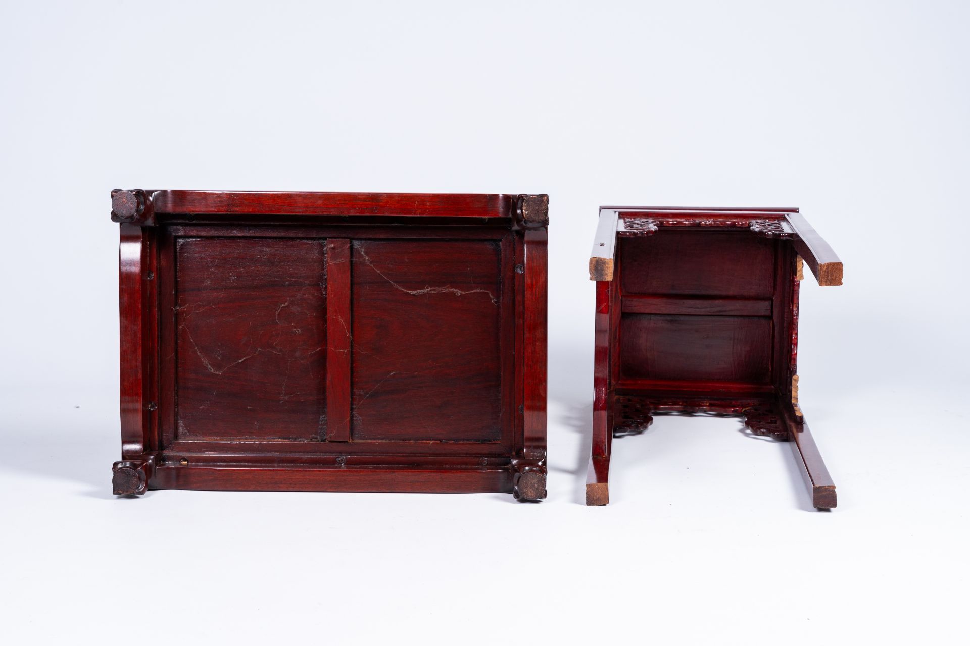 Three Chinese wood display stands and tables, 20th C. - Image 14 of 14