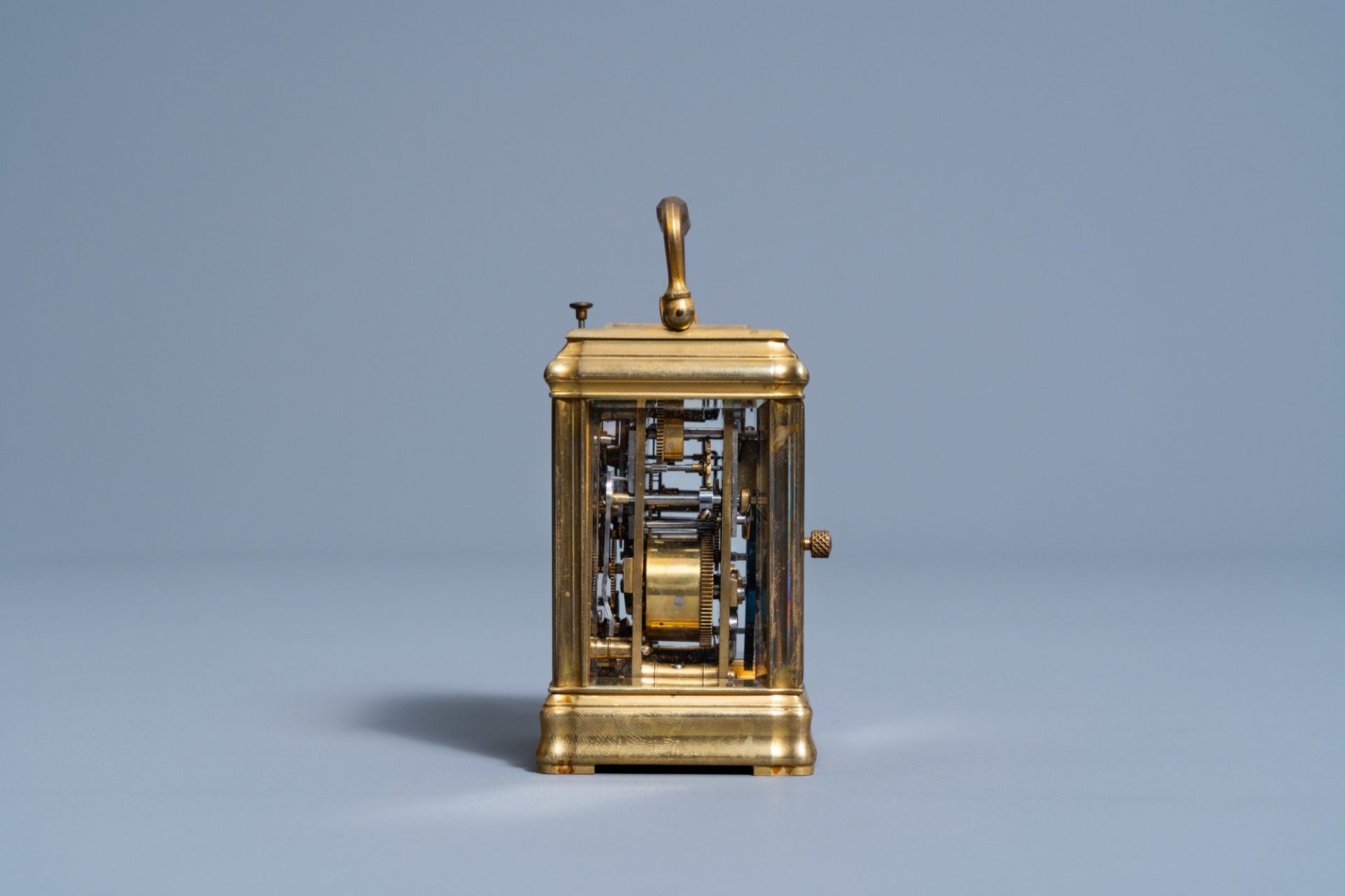 A French-Russian gilt brass Pavel Bure (Paul BuhrŽ) carriage clock, 'Margaine Paris' mark, ca. 1900 - Image 9 of 13