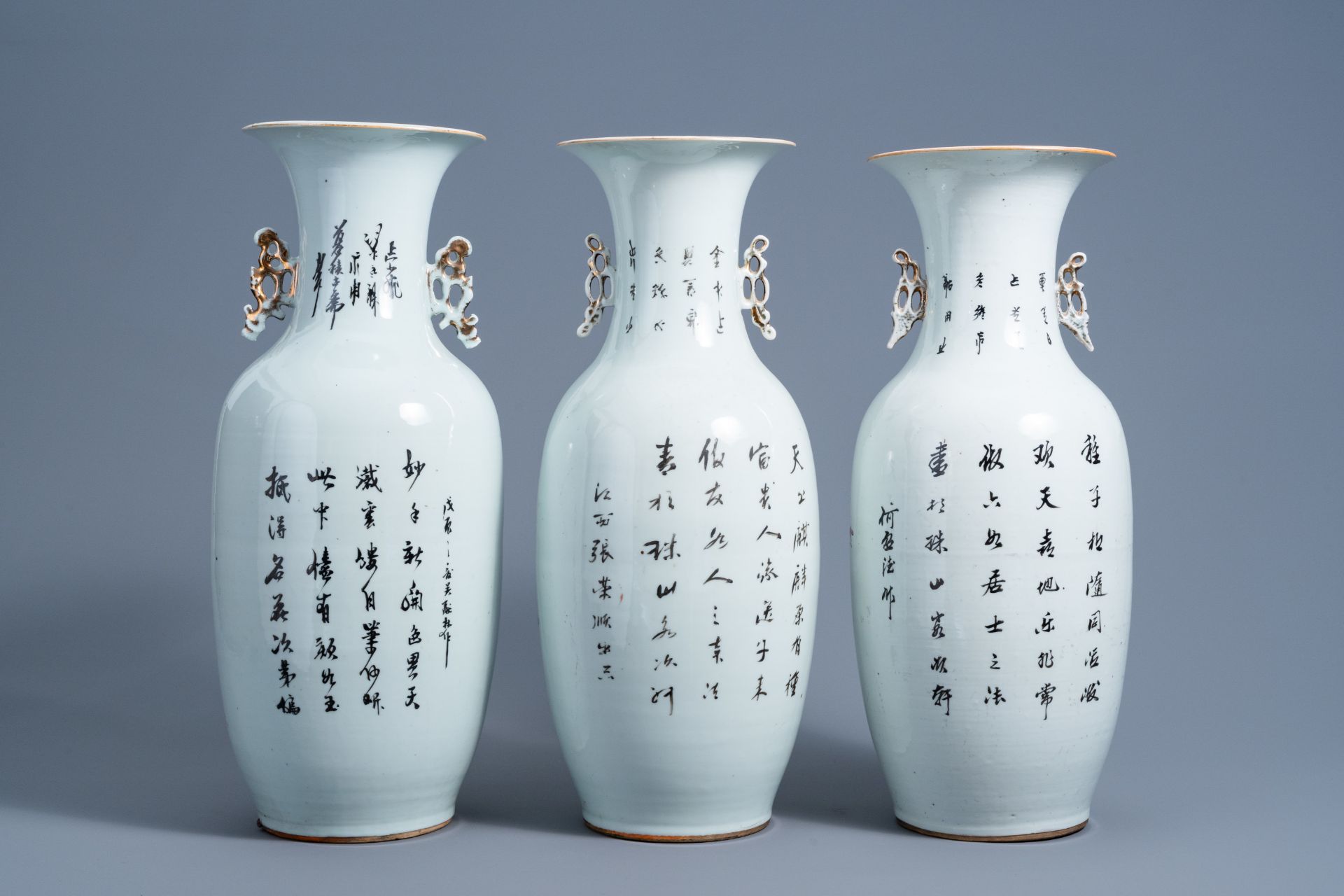 Three various Chinese qianjiang cai vases with figurative design, 19th/20th C. - Bild 3 aus 6