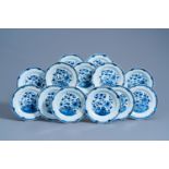 Thirteen Chinese blue and white plates with floral design, Qianlong