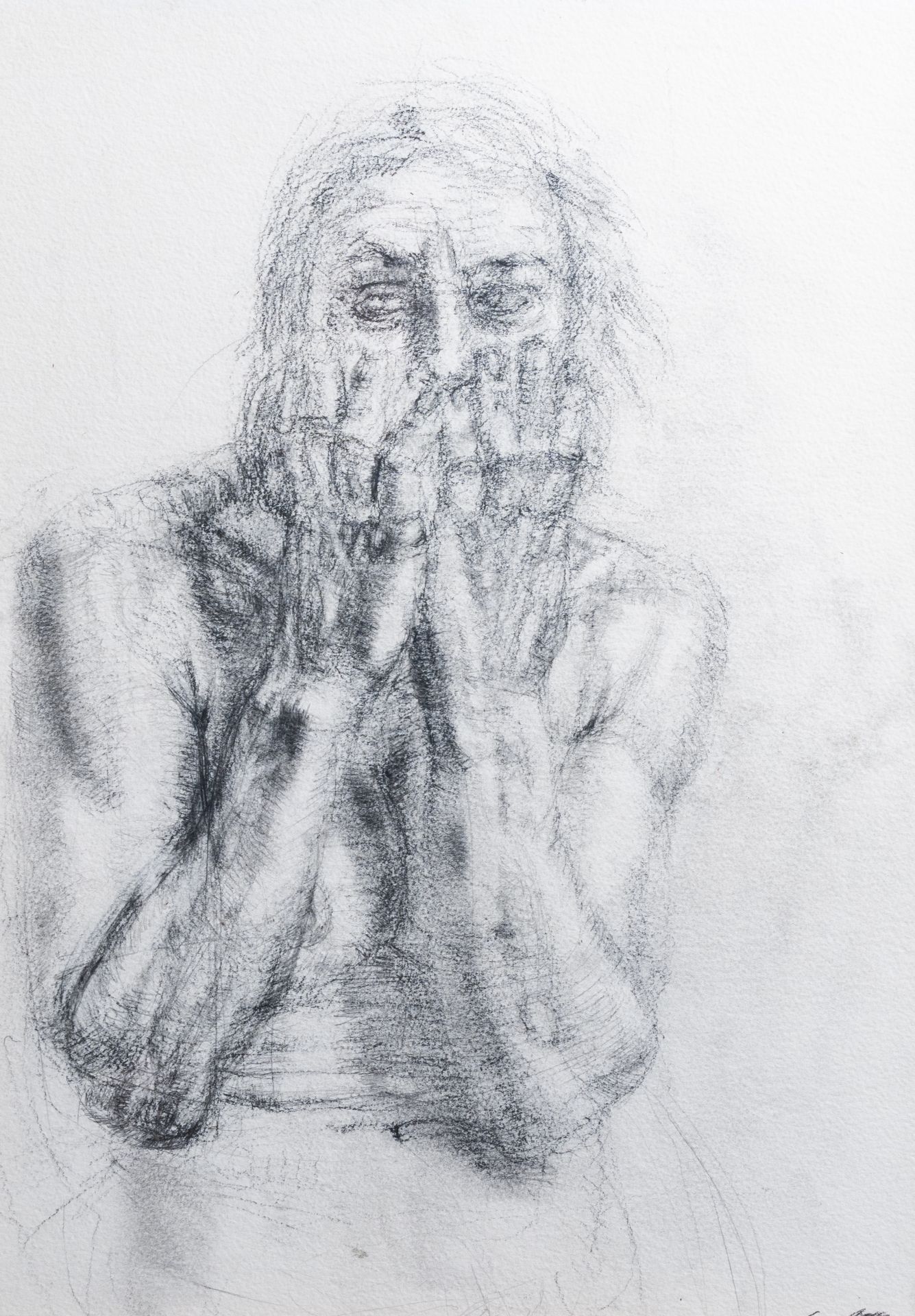 Kei Mitsuuchi (1948-2001): Study of an elderly anxious man, pencil on paper