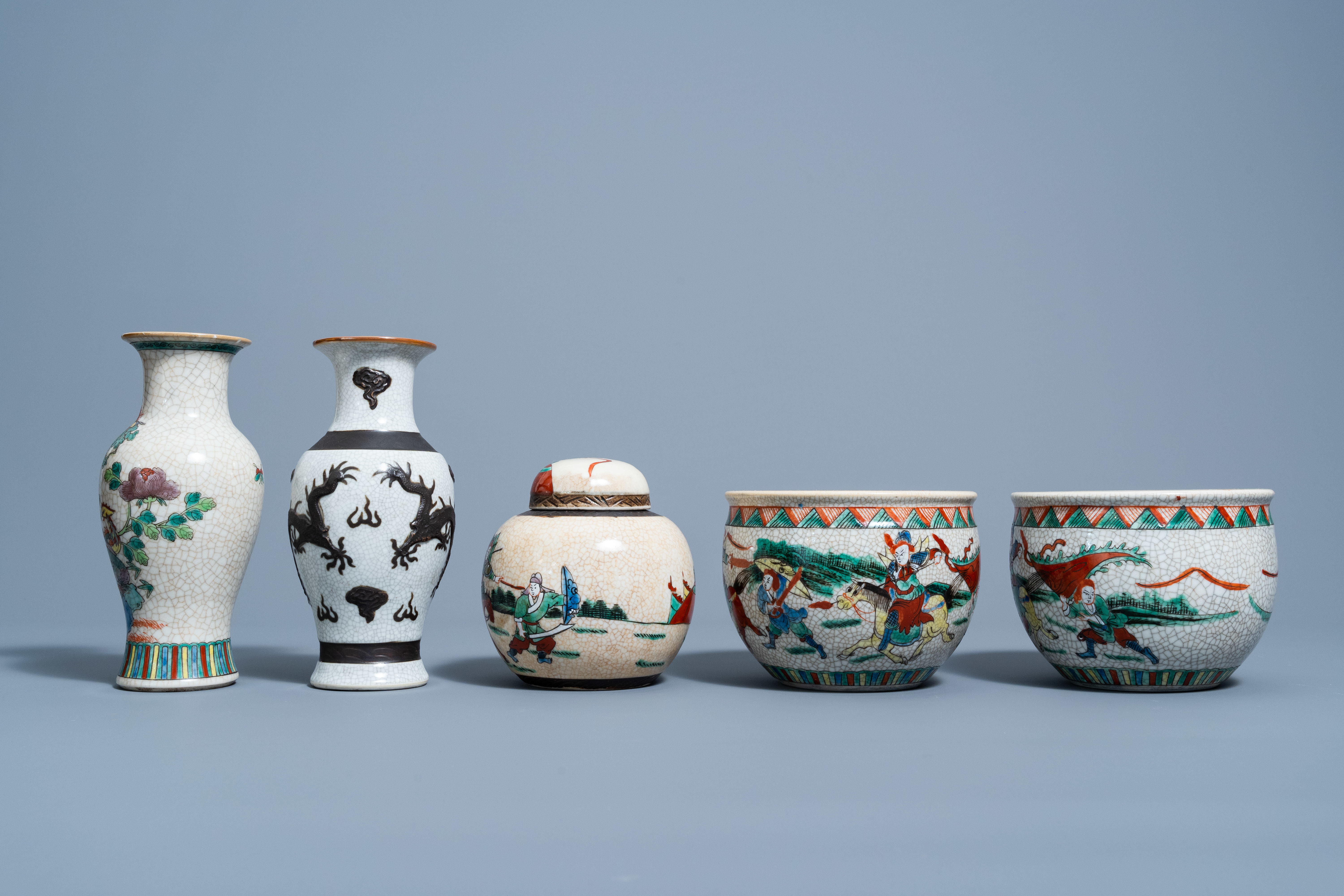A varied collection of Chinese Nanking crackle glazed famille verte porcelain and a 'dragons' vase, - Image 3 of 7
