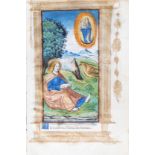 An illuminated miniature on parchment depicting St. John the Evangelist on Patmos, France, 16th C.