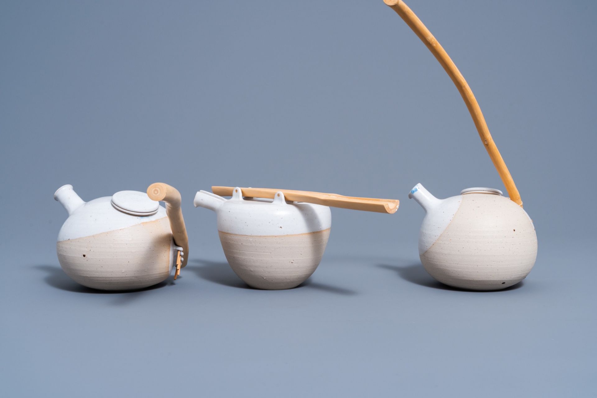 Frits Vandenbussche (1942): Three partly glazed stoneware teapots and covers with wood handles, 20th - Image 3 of 7