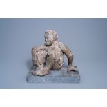 Henk Visser (1956): Seated figure, bronze on a bluestone base, ed. 1/6