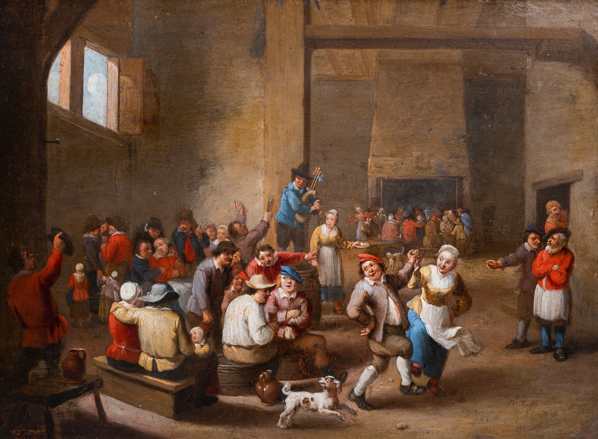 Matthieu van Helmont (1623-ca.1679): Peasants making merry at an inn, oil on copper