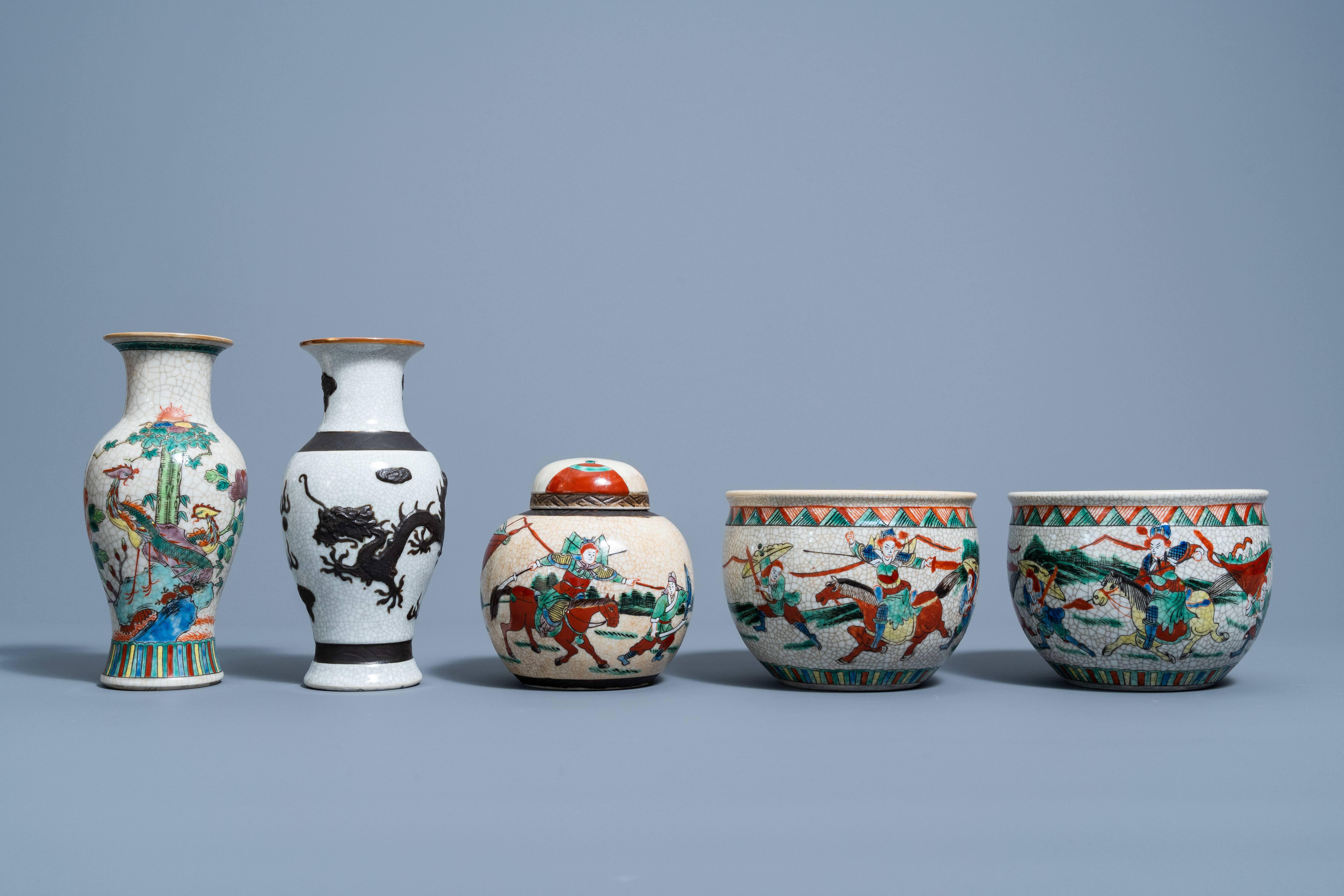A varied collection of Chinese Nanking crackle glazed famille verte porcelain and a 'dragons' vase, - Image 2 of 7