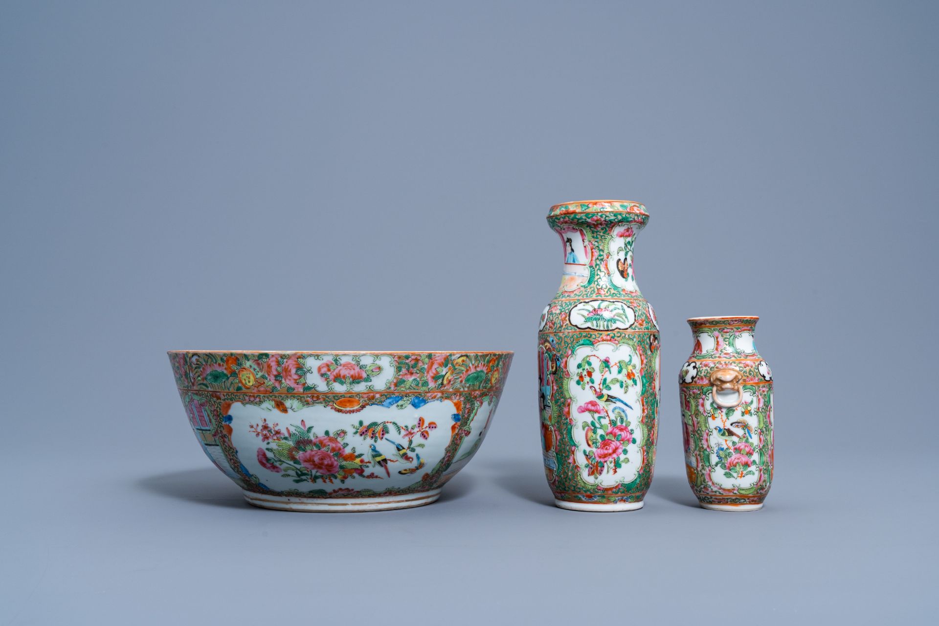 A varied collection of Chinese Canton famille rose porcelain, 19th C. - Image 7 of 15