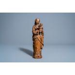 A French carved oak wood Virgin and Child, 17th C.