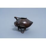 A Chinese bronze peach-shaped brush washer, Qing