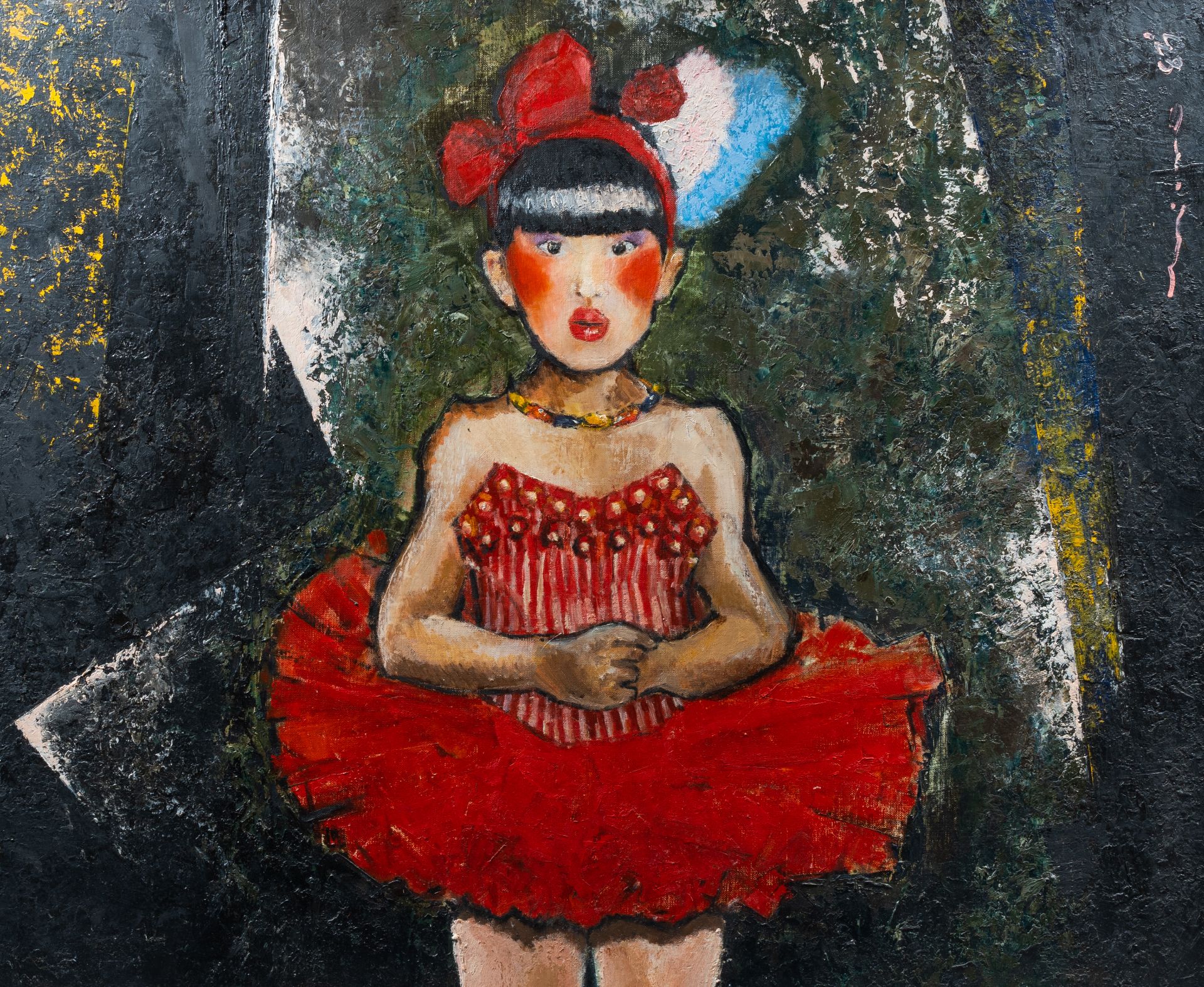 French-Japanese school, illegibly signed: Moulin Rouge dancer, oil on canvas, dated (19)83