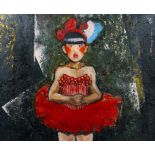 French-Japanese school, illegibly signed: Moulin Rouge dancer, oil on canvas, dated (19)83