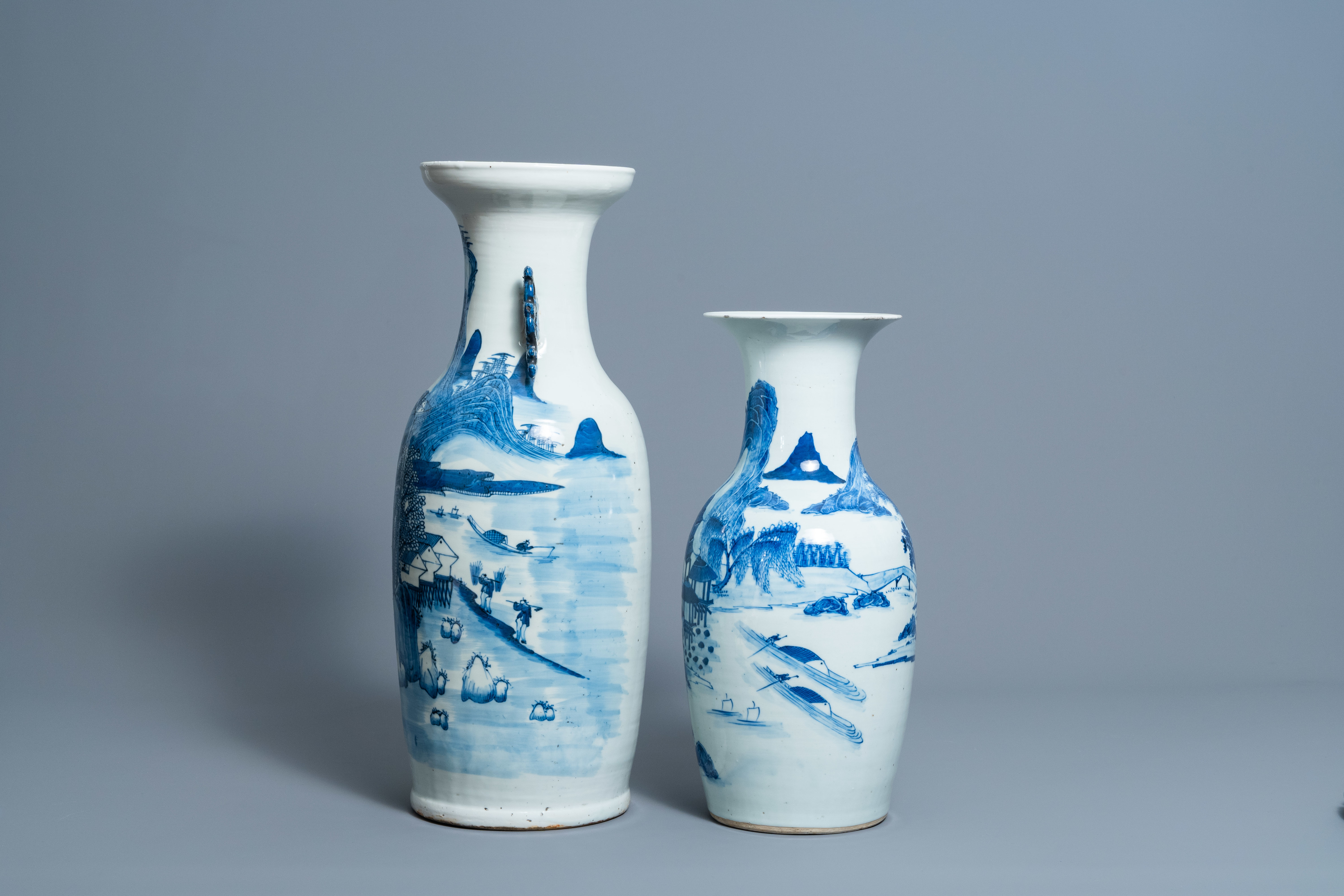 Two Chinese blue and white 'landscape' vases, 19th/20th C. - Image 3 of 9