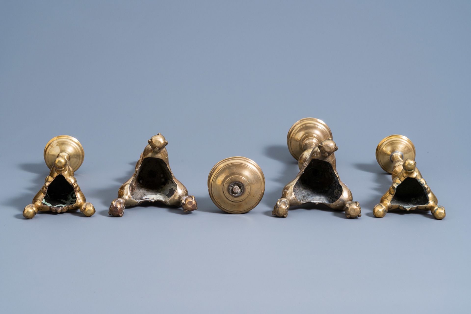 Two pairs of bronze pricket candlesticks, Flanders or The Netherlands, 17th C. - Image 7 of 7
