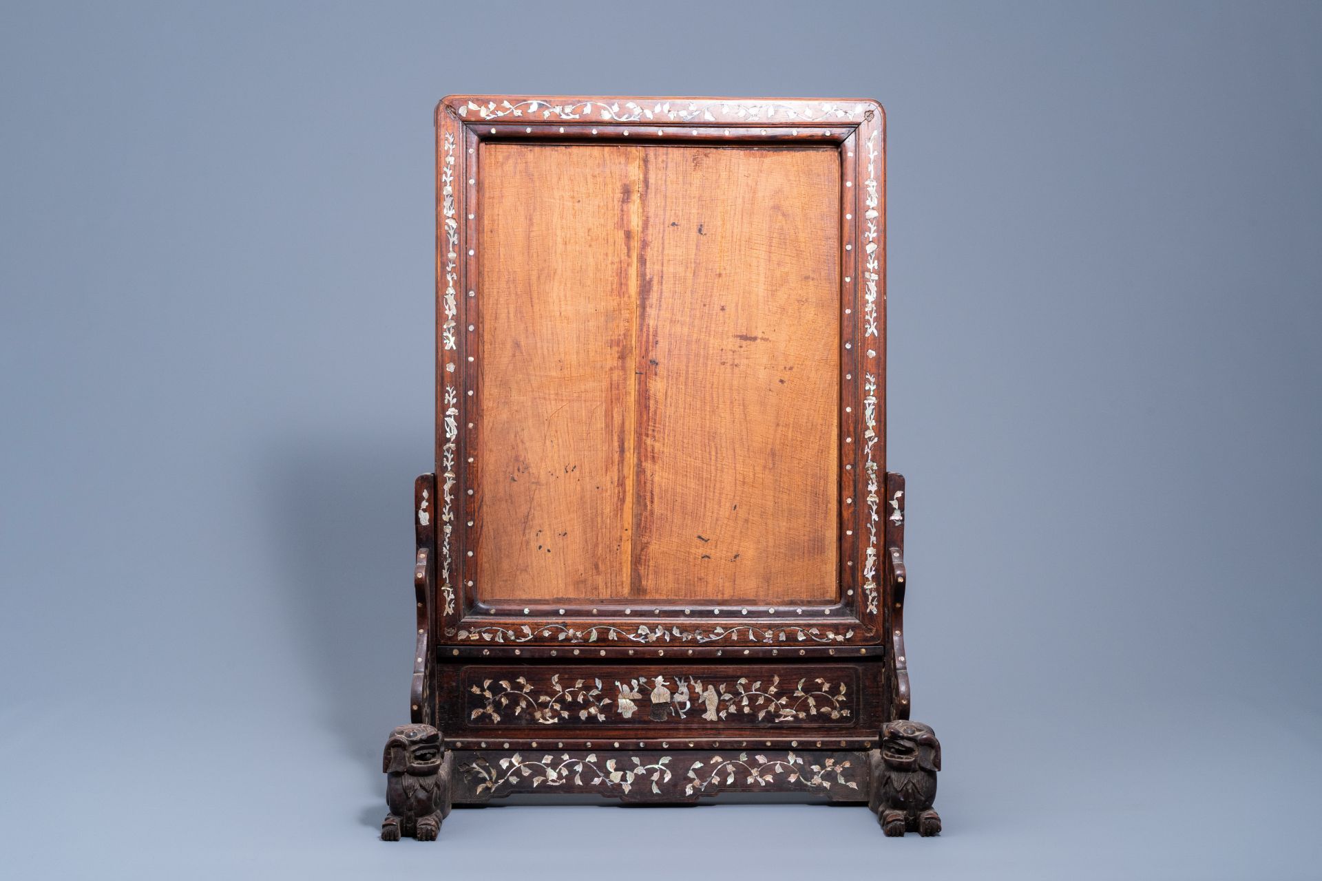 A Chinese mother-of-pearl-inlaid wood table screen, 19th C.