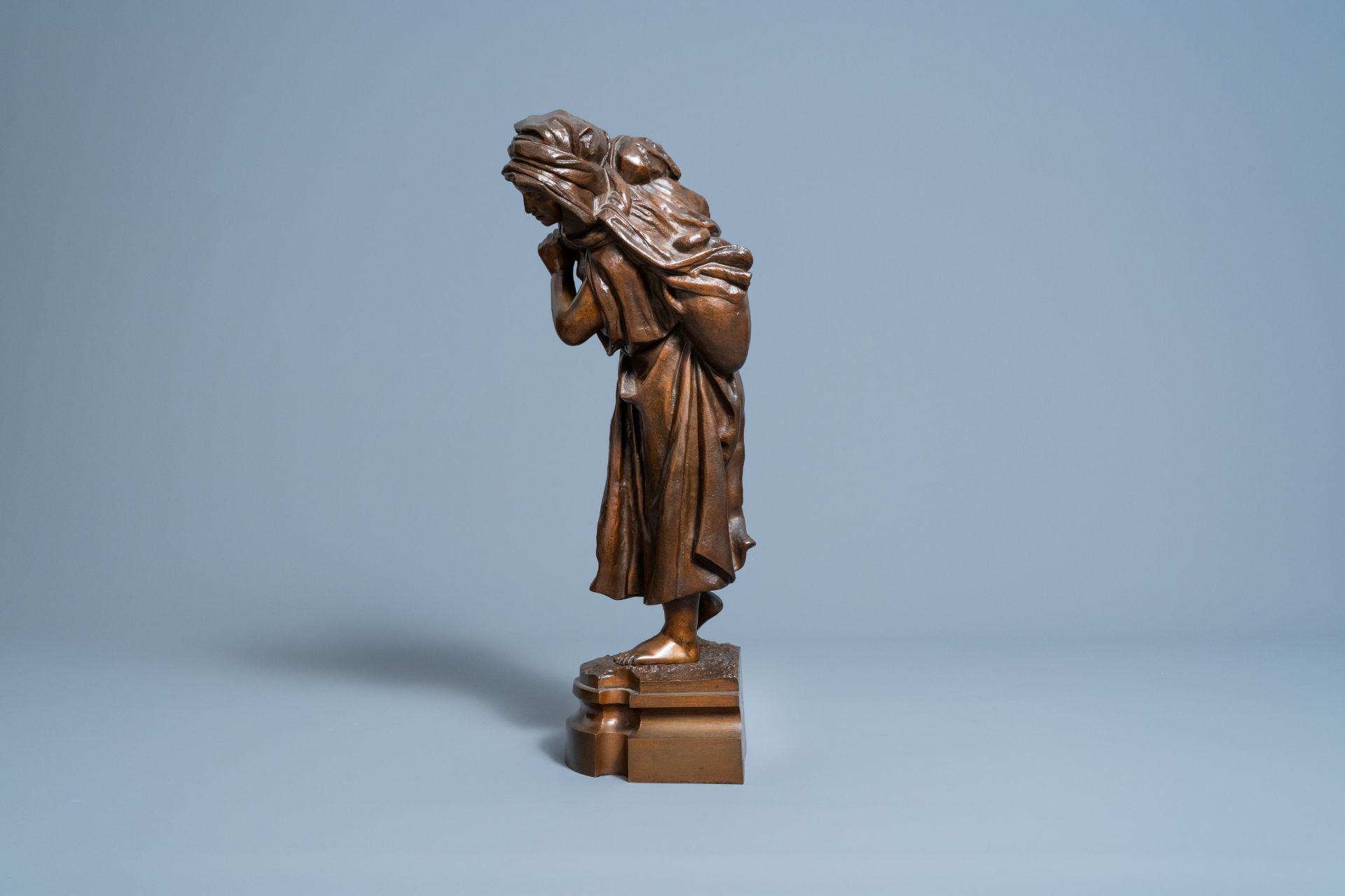 Emile Franois Rousseau (1853-?): Oriental mother and child, brown patinated bronze - Image 3 of 8