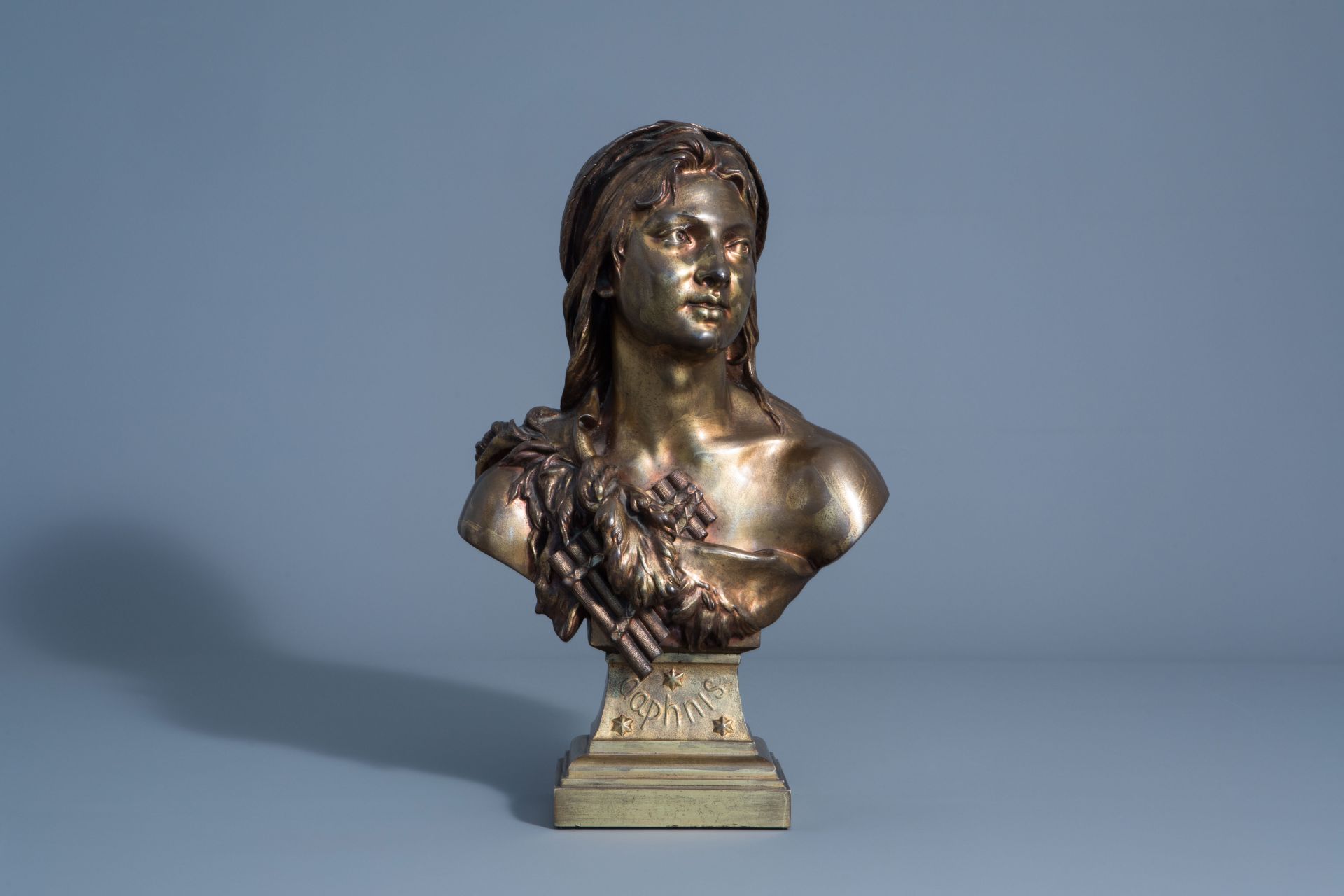 Henry Etienne Dumaige (1830-1888): 'Daphnis', patinated bronze - Image 2 of 9