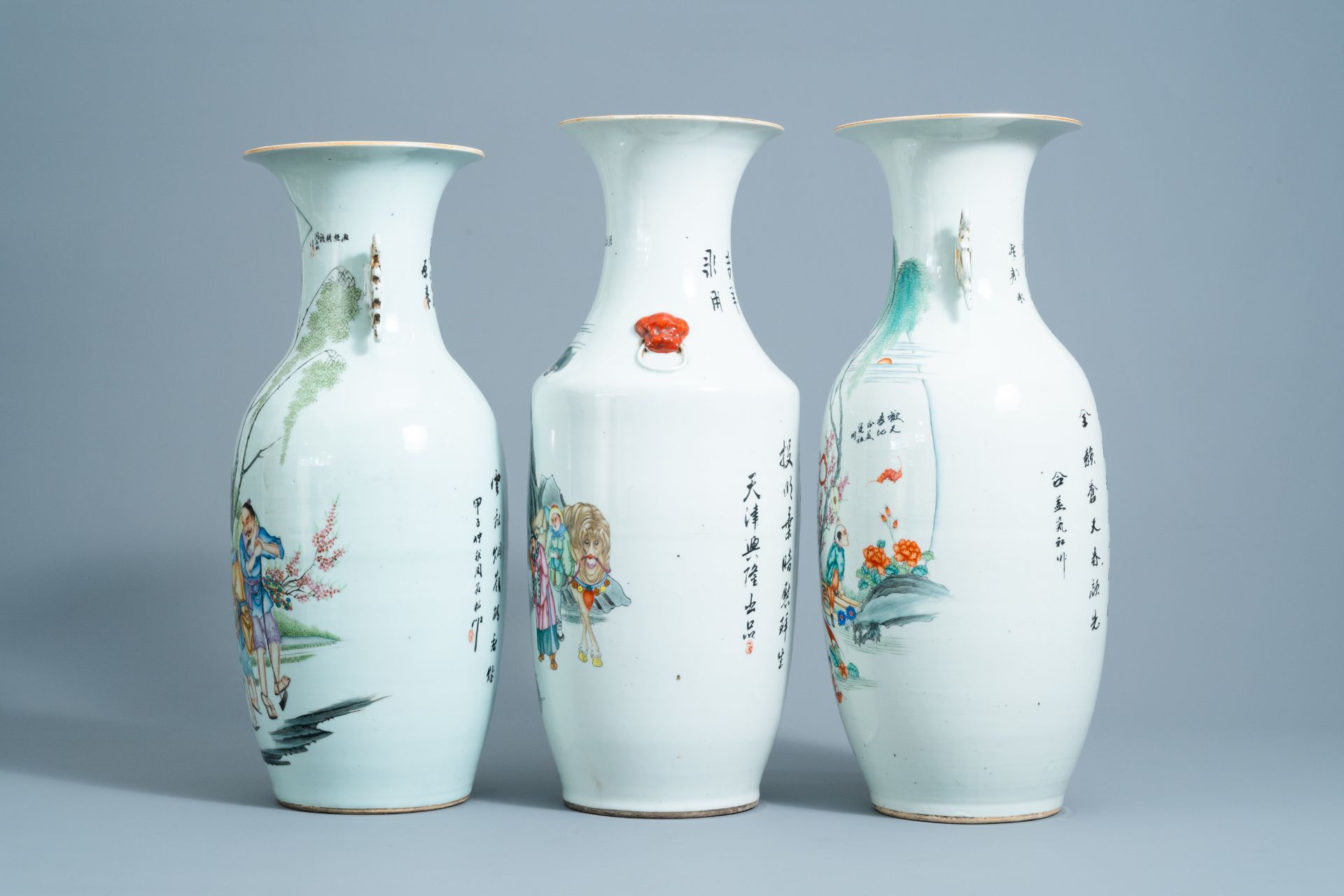 Three various Chinese famille rose vases, 19th/20th C. - Image 2 of 6