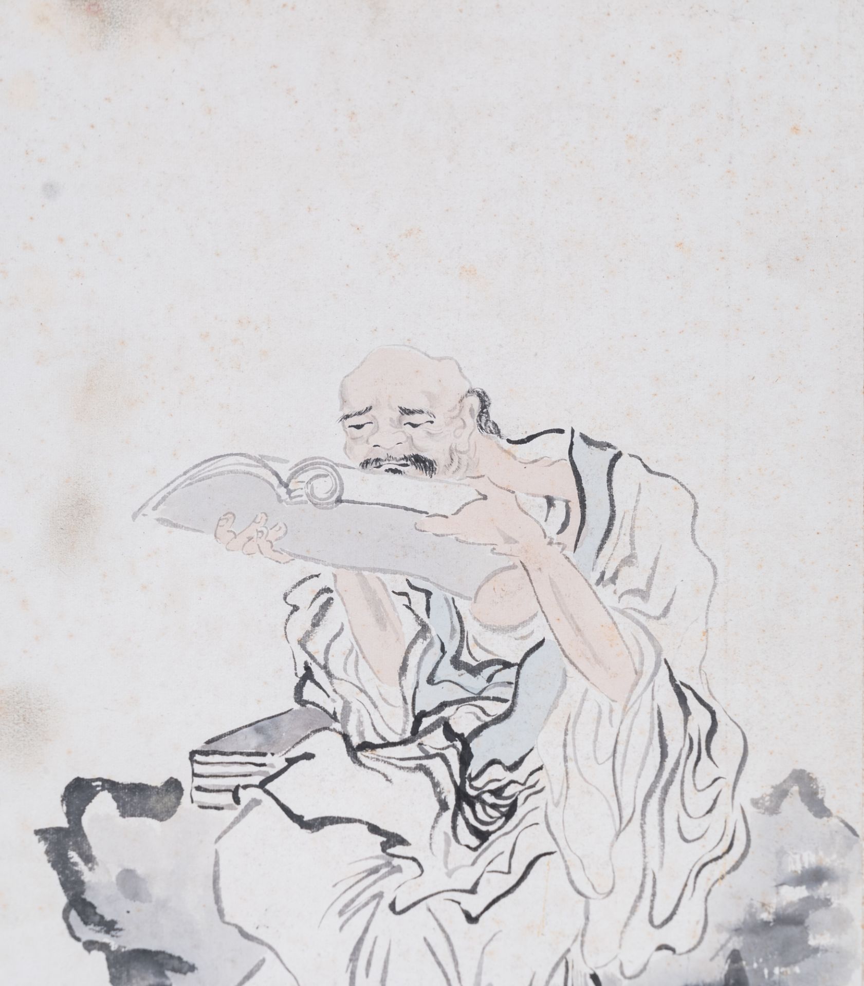 Chinese school, probably Su Liupeng (1791-1862): A scholar on a rock, ink and colours on paper - Image 4 of 6