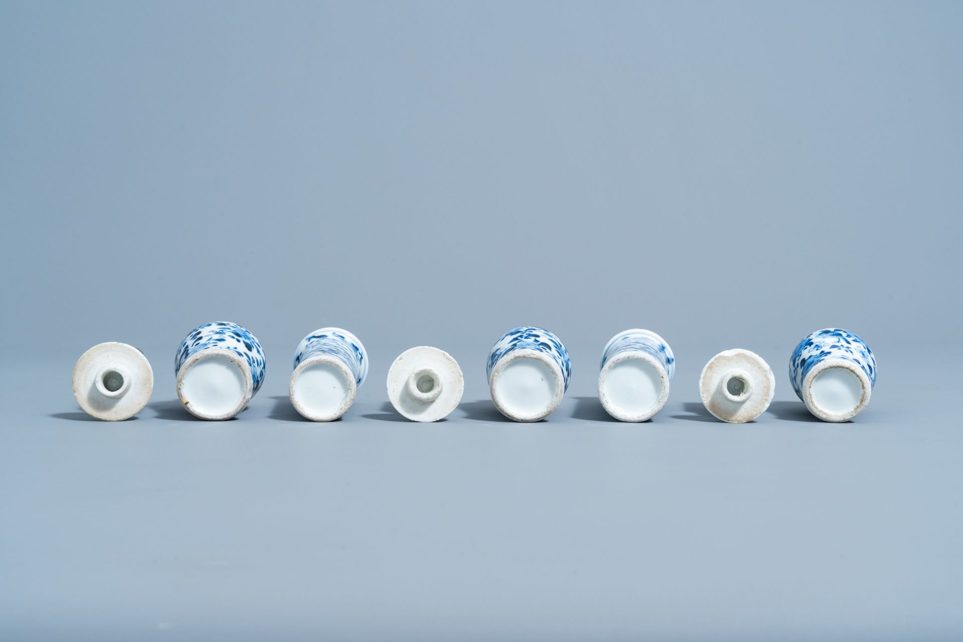 A Chinese blue and white five-piece garniture with floral design, 19th C. - Image 6 of 6