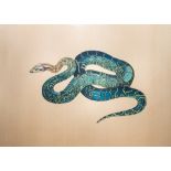 Japanese school: A snake, ink and colours on silk, Meiji, 19th/20th C.