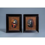 Belgian or French school: Portrait of a gentleman and a lady, miniatures on paper, 19th C.