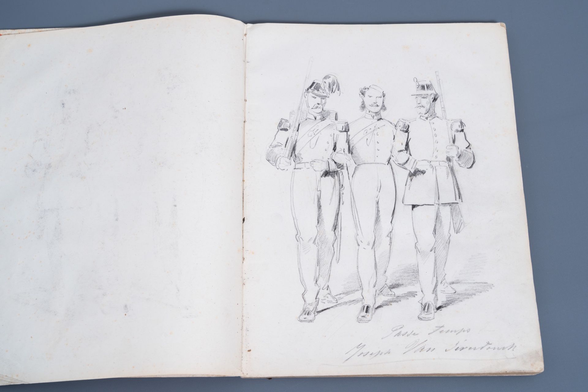 Joseph Van Severdonck (1819-1905): A sketchbook with about ninety drawings, mainly military depictio - Image 9 of 17
