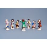 An seven-piece monkey orchestra in polychrome decorated Saxon porcelain, Sitzendorf mark, 20th C.