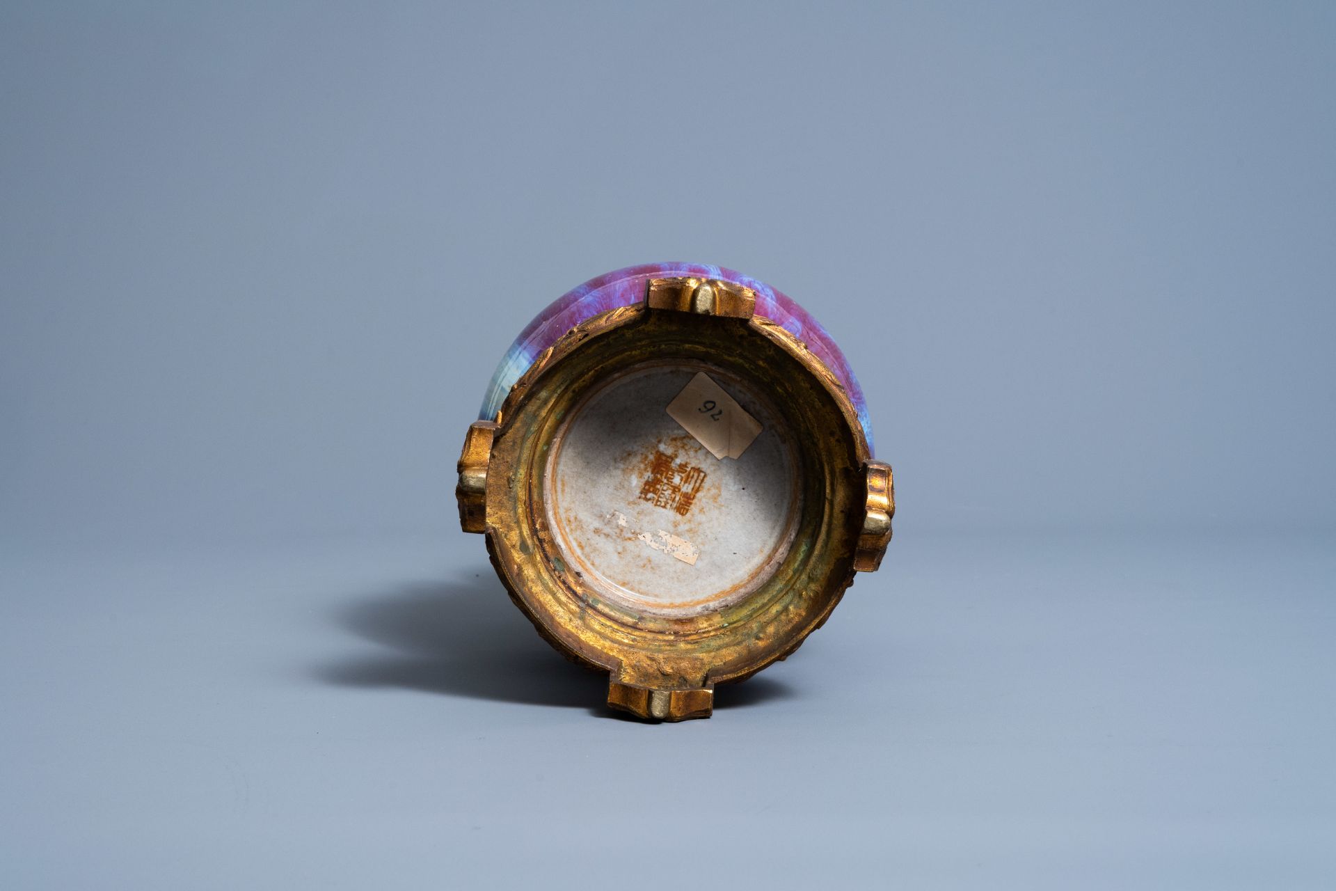 A Chinese flambŽ glazed 'hu' vase mounted as a lamp, Qianlong mark, 19th/20th C. - Image 6 of 6