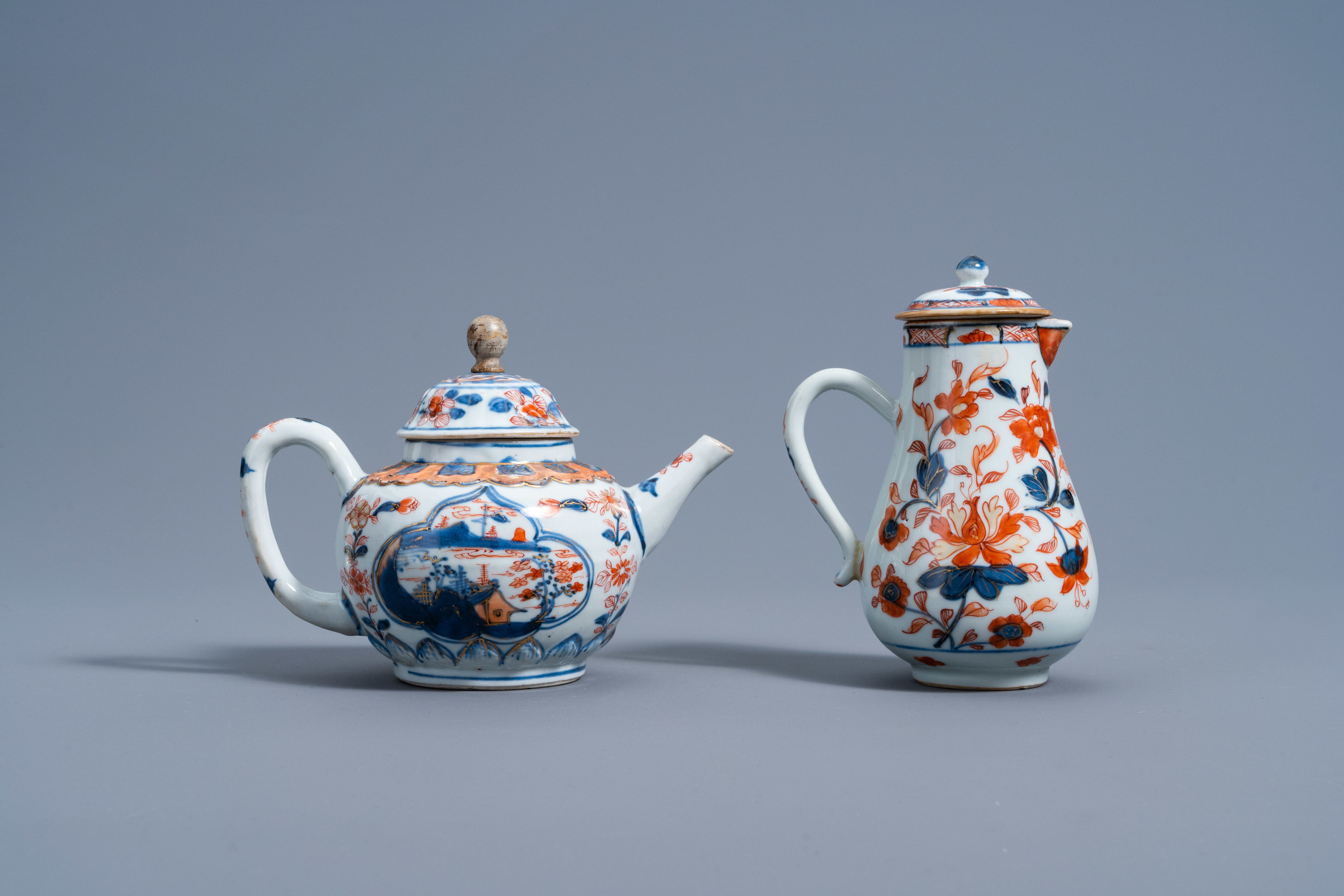 A Chinese Imari-style teapot and a jug and cover with floral design, Kangxi - Image 4 of 7