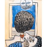 Guillaume Corneille van Beverloo (Corneille, 1922-2010): 'En pensant ˆ Magritte', mixed media on pap
