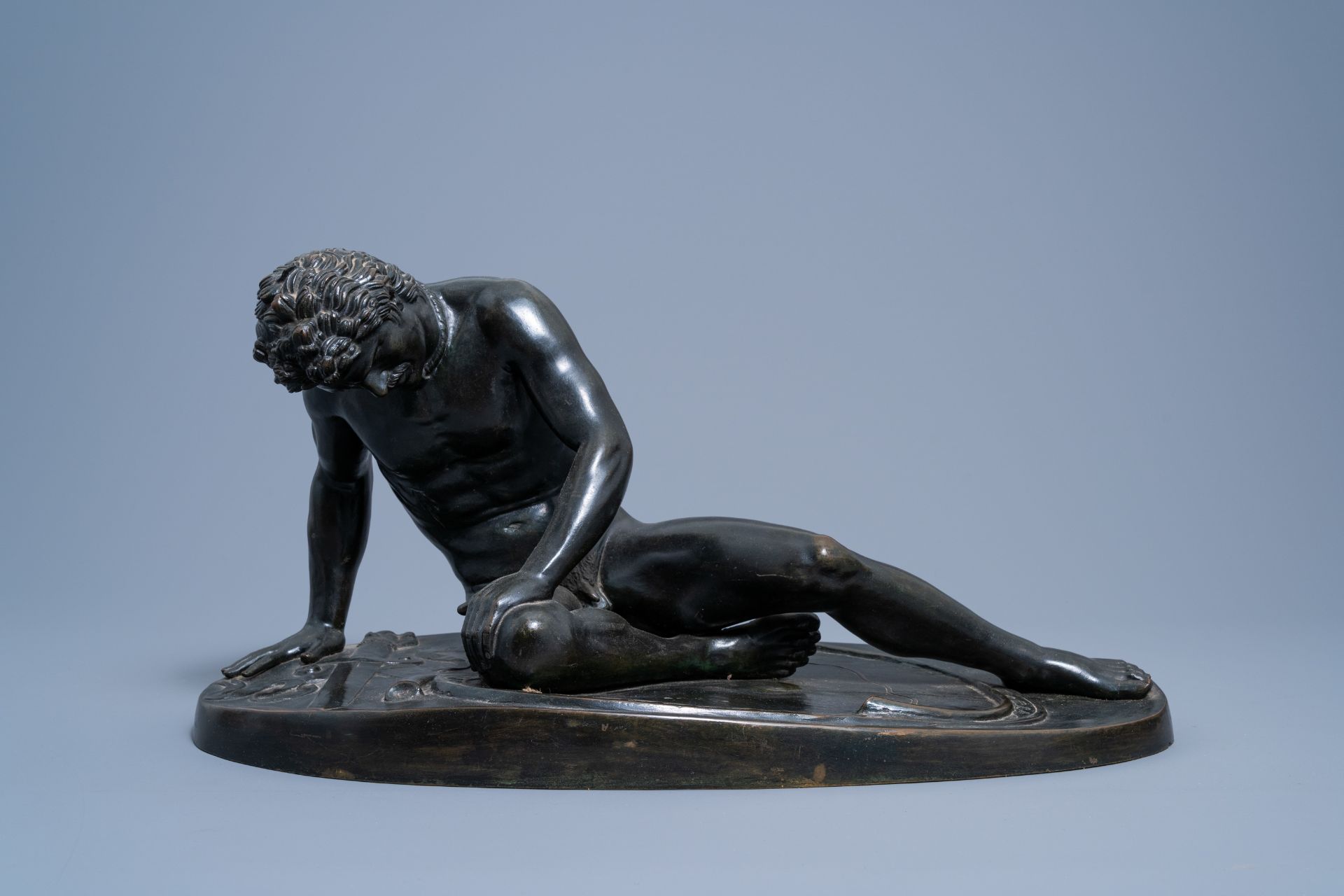 After the antique: The Dying Gaul, patinated bronze on a vert de mer marble base, 19th/20th C. - Image 3 of 11