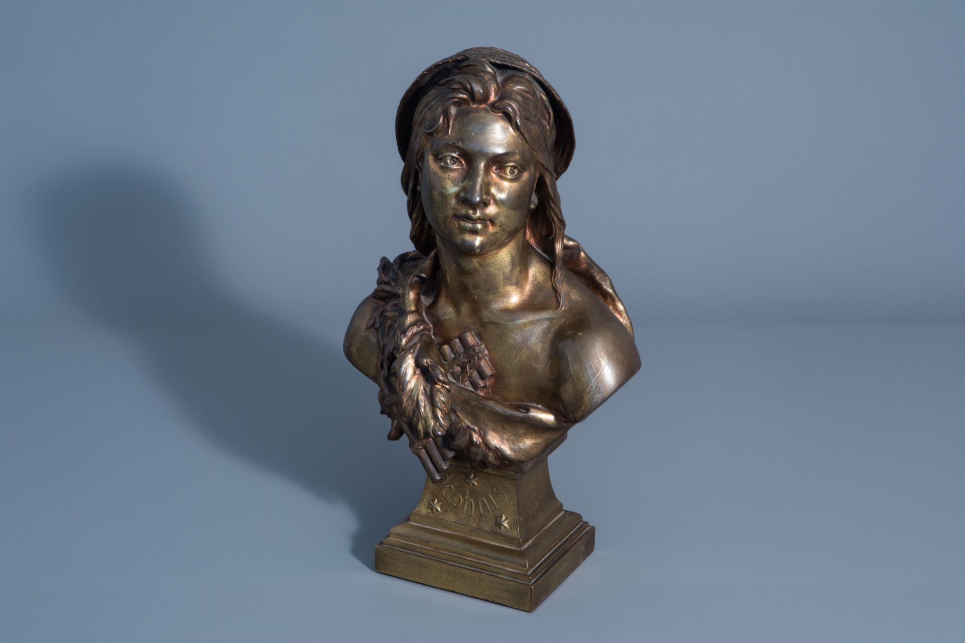 Henry Etienne Dumaige (1830-1888): 'Daphnis', patinated bronze
