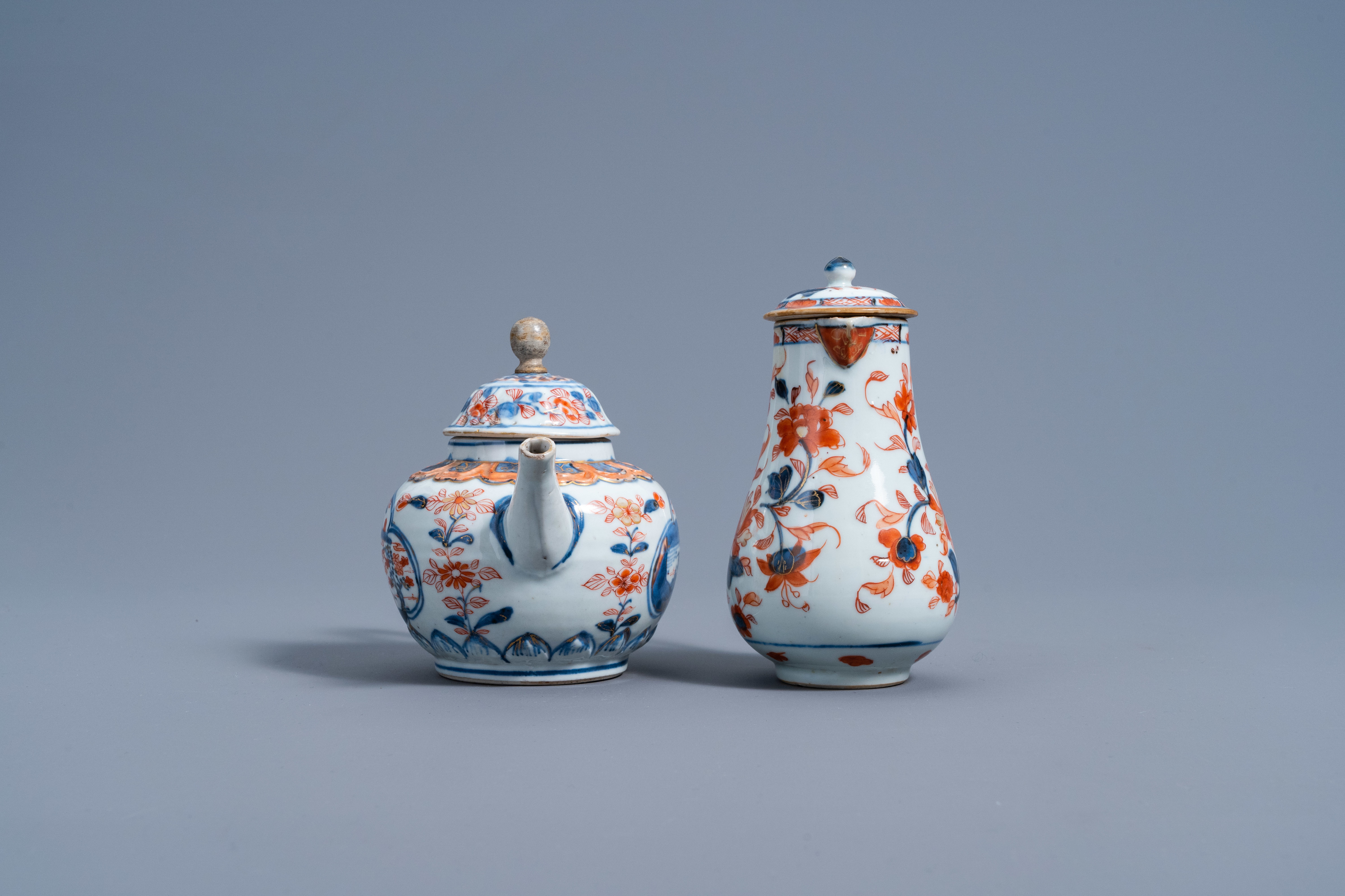 A Chinese Imari-style teapot and a jug and cover with floral design, Kangxi - Image 5 of 7