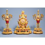 A French gilt bronze Svres style porcelain three-piece clock garniture with sphinxes, late 19th C.