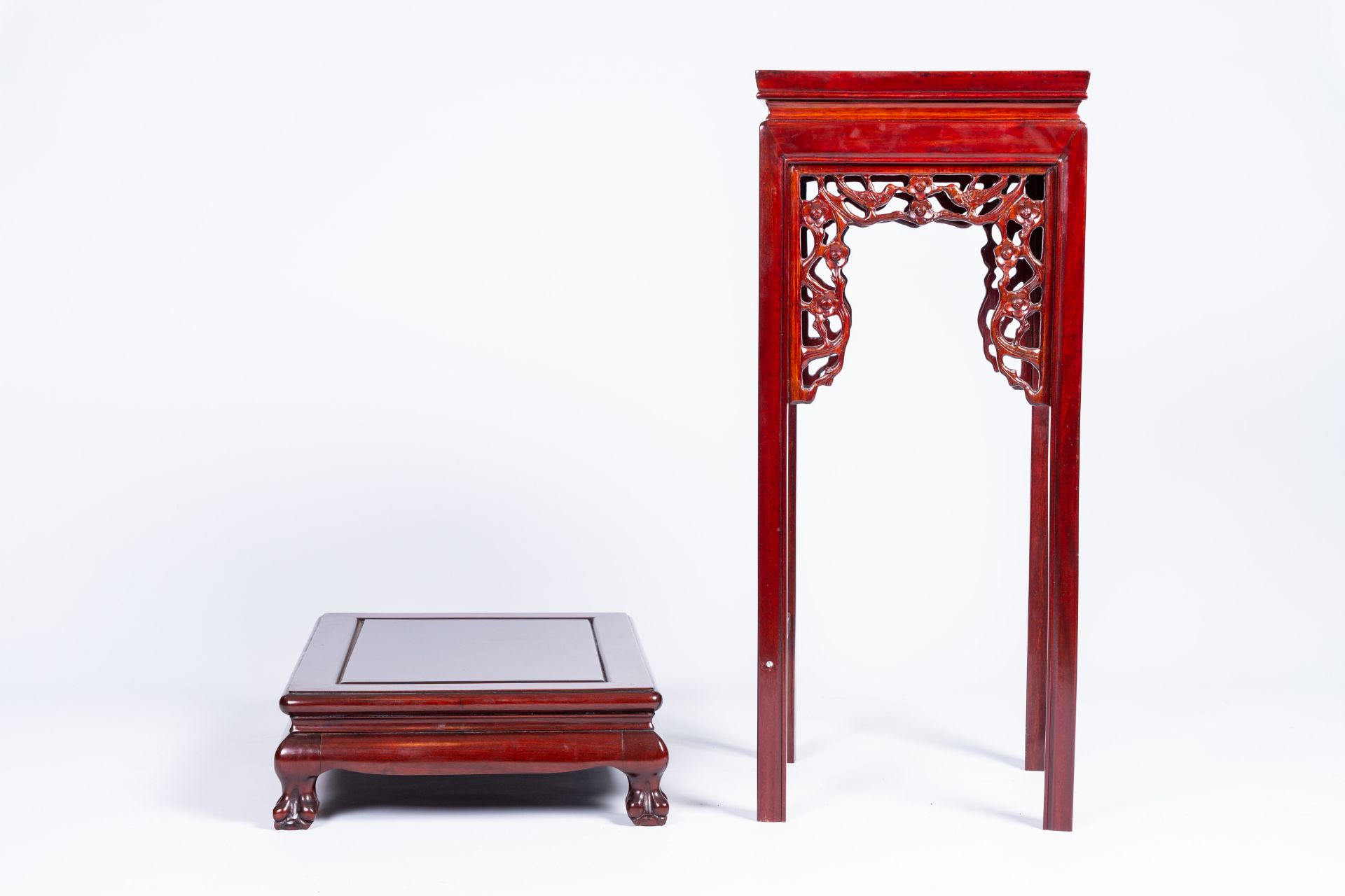 Three Chinese wood display stands and tables, 20th C. - Image 10 of 14