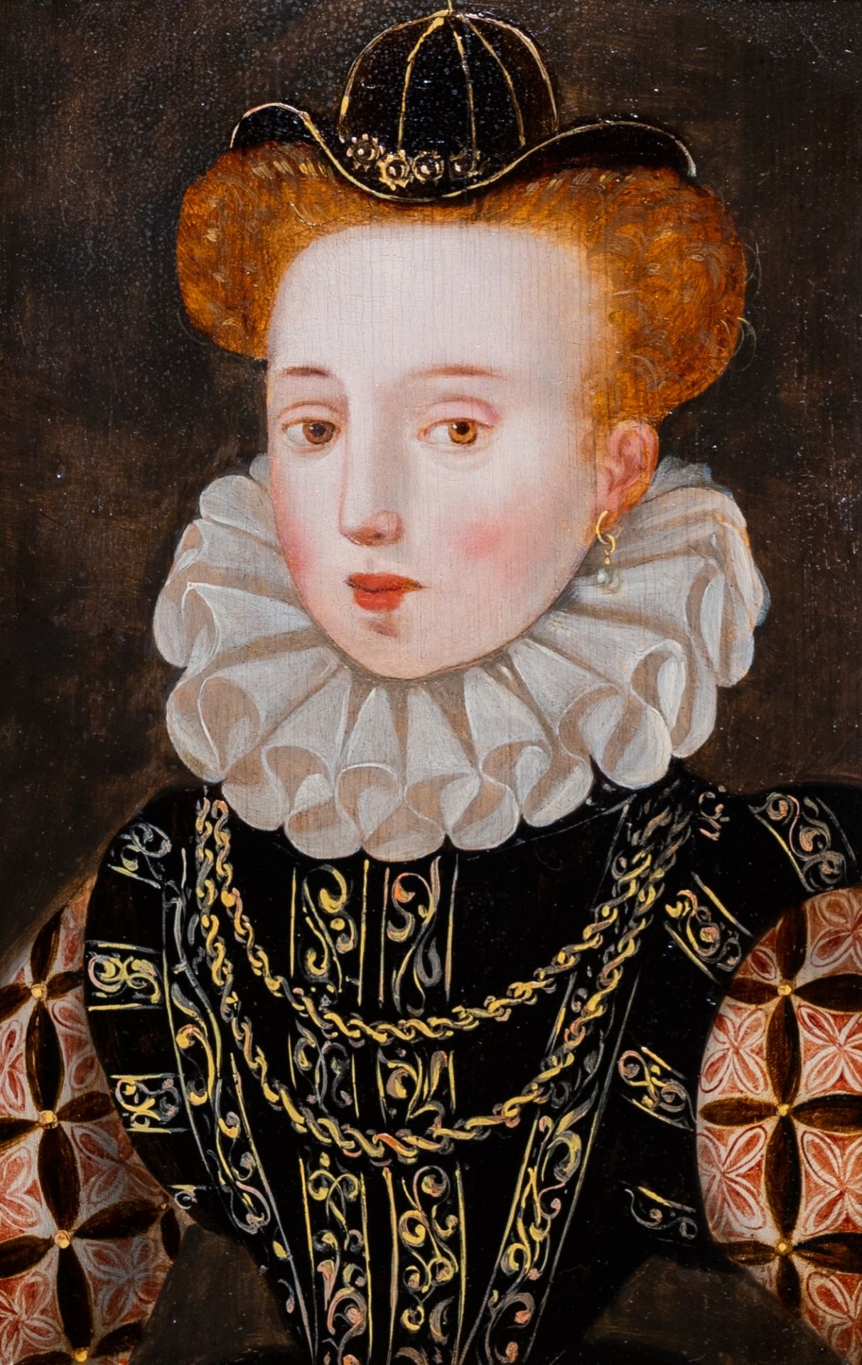 French school: Portrait of a marchioness, oil on panel, last quarter of the 16th C.