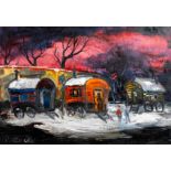 Paul Permeke (1918-1990): Caravans in the snow, oil on canvas