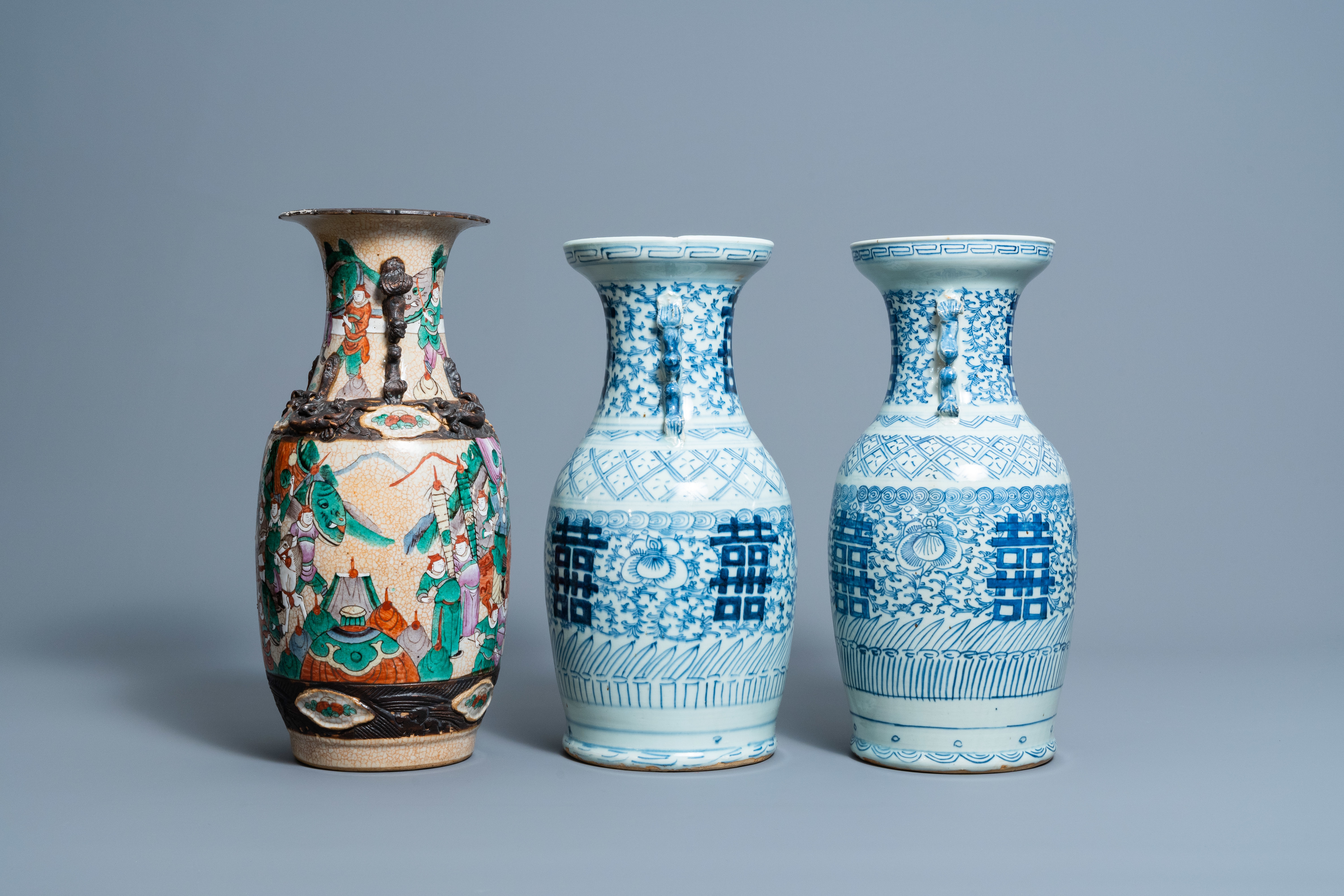 A varied collection of Chinese blue, white and Nanking crackle glazed famille rose porcelain, Qianlo - Image 3 of 9