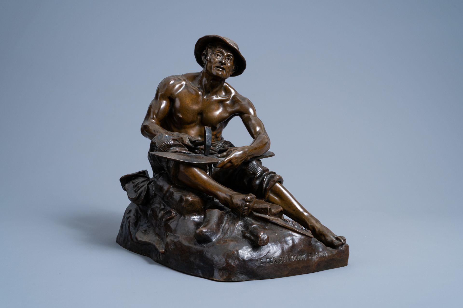 Jean Jules Antoine Lecomte du NouØ (1842-1923): 'Le fer qui donne du pain', brown patinated bronze - Image 2 of 11