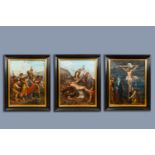 European school: Three Stations of the Cross, oil on canvas, 19th C.