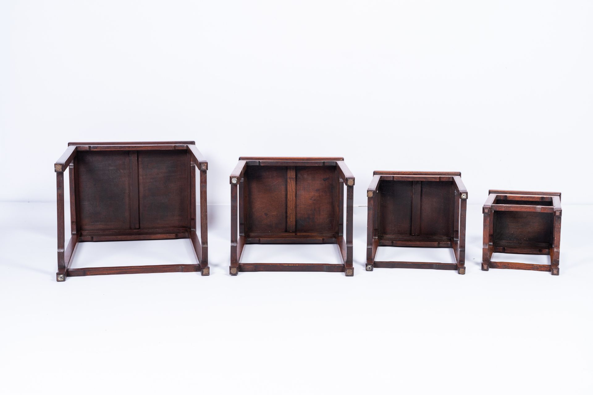 Four Chinese rectangular wood gigogne side tables, 20th C. - Image 8 of 8