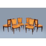 Six Dutch mahogany dining chairs with velvet upholstery, 18th C. and later