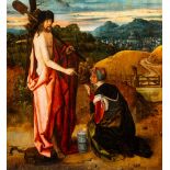 Flemish school: Christ appears to Mary Magdalene or Noli me tangere, oil on panel, first quarter of