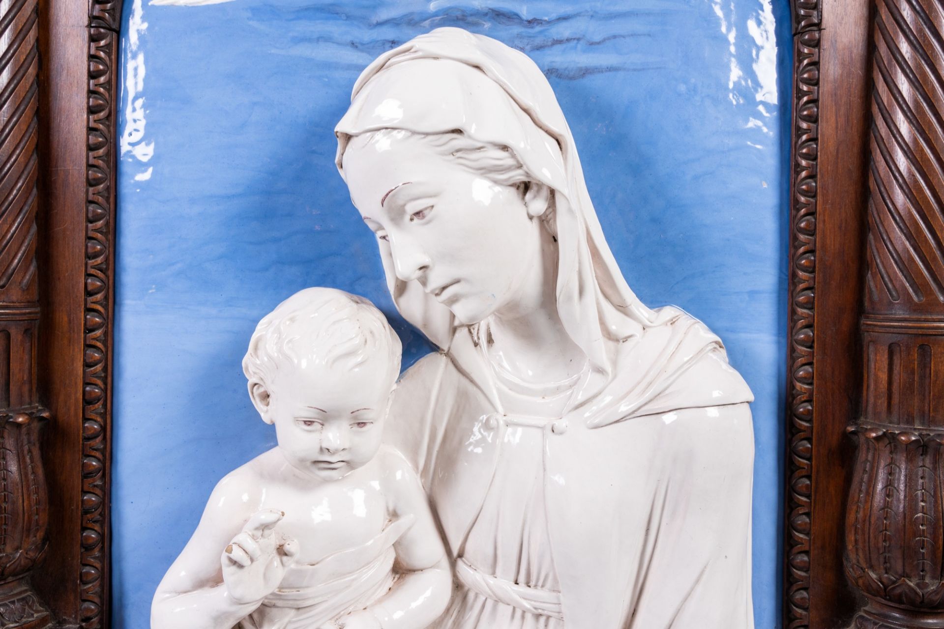 A polychrome pottery 'Madonna and Child after Della Robbia' group, Cantagalli, Italy, 19th C. - Image 8 of 11